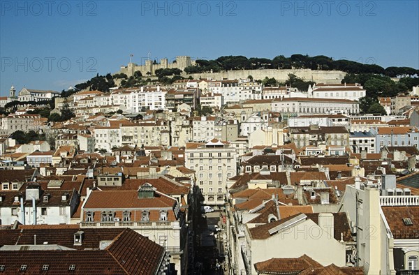 PORTUGAL, Estremadura, Lisbon, "Overlooking the city and Saint Georges Castle from Elevator Santa Justa,"