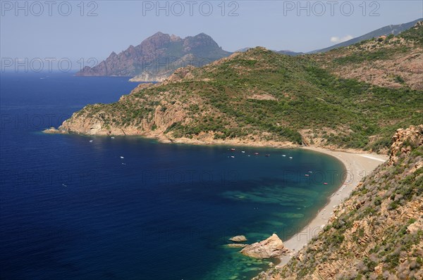 FRANCE, Corsica, Golfe De Porto, "Porto, coastal view & Plage de Bussaglia in near distance"