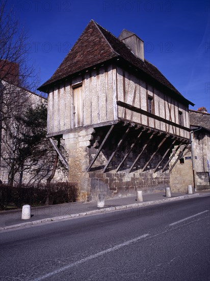 FRANCE, Dordogne, Perigeux, House View Moulin balanced on top of remains of town hall circa 17th Century.