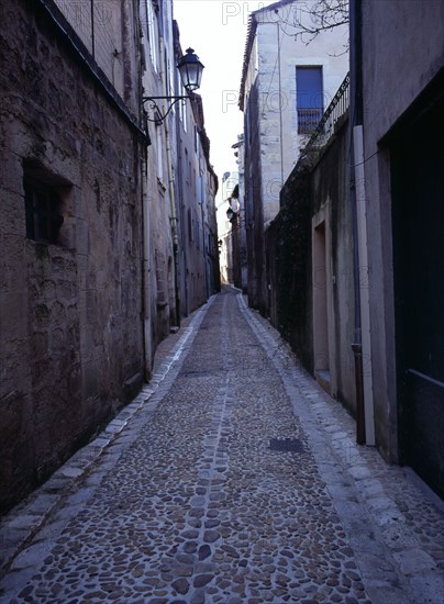FRANCE, Dordogne, Perigeux, Medieval quarter. Rue Port de Graule which has been restored with cobbled street.