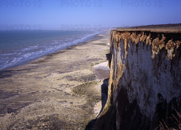 FRANCE, Picardie, Mers les Bains, View north east over chalk cliffs of the channel coast. Near Mers les Bains.