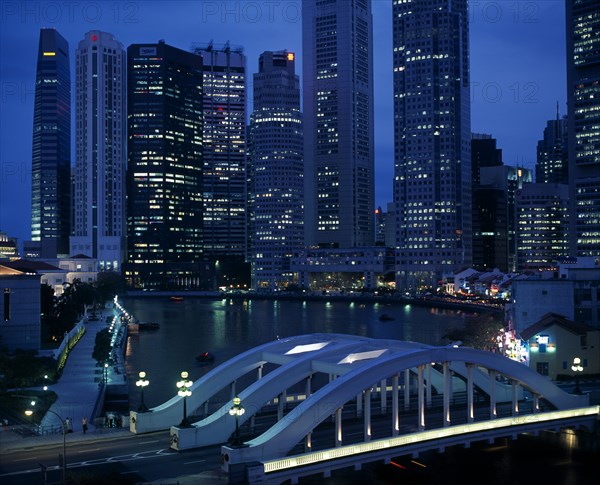 SINGAPORE, Cityscapes, The Singapore river basin and city skyline illuminated at night