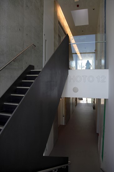 ENGLAND, East Sussex, Eastbourne, "Towner gallery building in Devonshire Park next to the Congress Theatre. Designed by Rick Mather Architects, opened in 2009. Interior staircase cast iron balustrade"