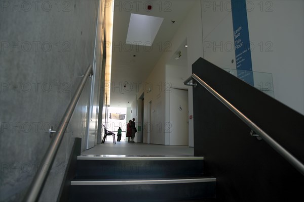 ENGLAND, East Sussex, Eastbourne, "Towner gallery building in Devonshire Park next to the Congress Theatre. Designed by Rick Mather Architects, opened in 2009. Interior staircase cast iron balustrade"