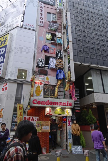 JAPAN, Honshu, Tokyo, "Shibuya, shop selling condoms ""Condomania"" on the Center Gai main shopping area."