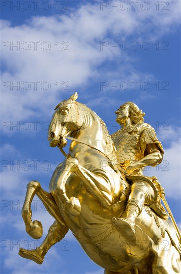 GERMANY, Saxony, Dresden, The 1734 gilded statue by Ludwig Wiedemann known as Goldener Reiter an equestrian statue of the Saxon Elector and Polish king August the Strong in Neustdter market.