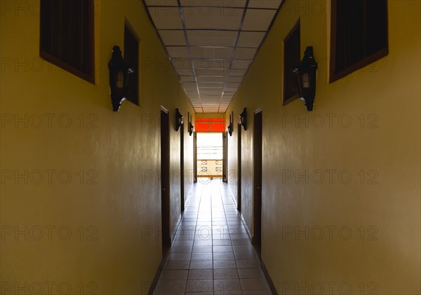 WEST INDIES, Grenada, Carriacou, Corridor in hotel leading to an open balcony in Hillsborough.