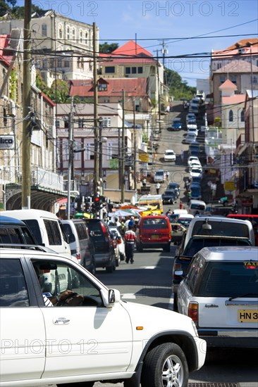 WEST INDIES, Grenada, St George, Traffic jam in Cross Street in the capital on market day.