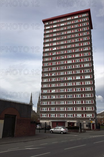 IRELAND, North, Belfast, "West, Falls Road, Divis Tower block of flats which had a British Army look out position on top during the Troubles."