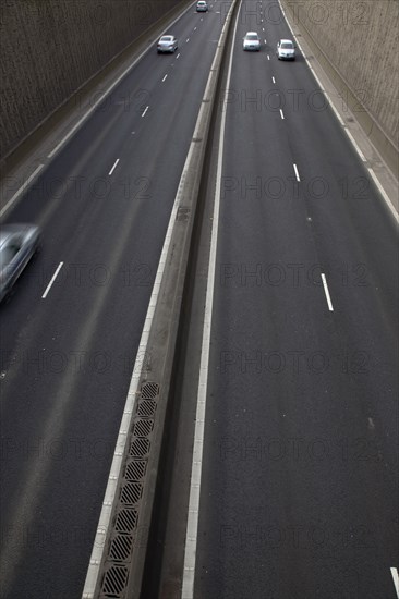 TRANSPORT, Road, Cars, View over empty carriageways on the Westlink underpass in Belfast.