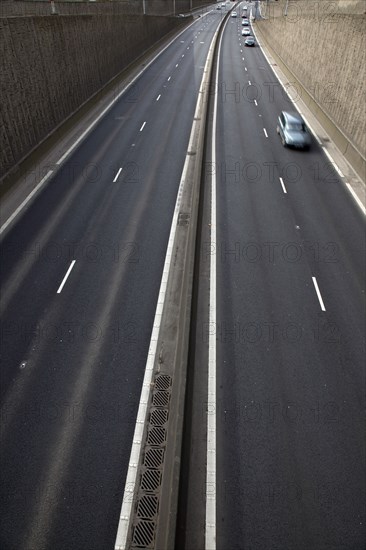 TRANSPORT, Road, Cars, View over empty carriageways on the Westlink underpass in Belfast.