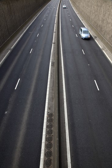 TRANSPORT, Road, Cars, View over empty carriageways on the Westlink underpass in Belfast.