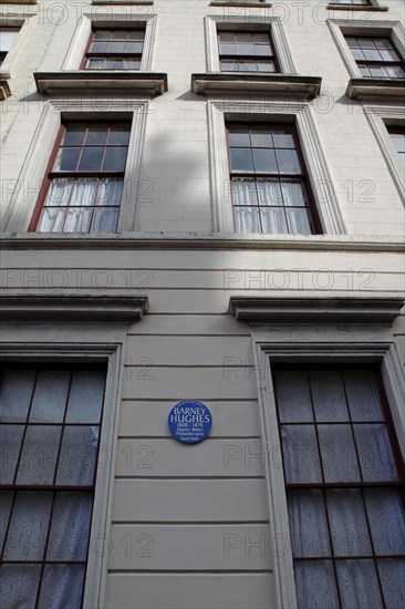 IRELAND, North, Belfast, "West, College Square North, Detail of Georgian house with blue plaque of local Baker Barney Hughes. "