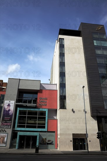 IRELAND, North, Belfast, "Great Victoria Street, exterior of the Grand OPera house modern extension and the new Fitzwilliam 5 star hotel."