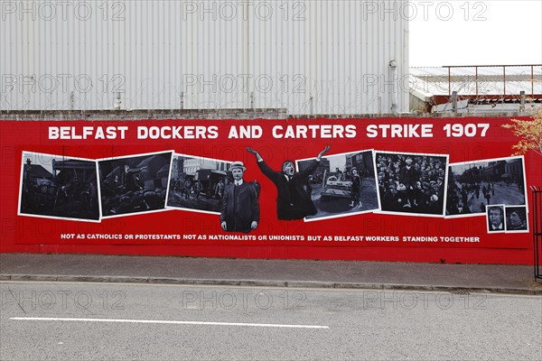 IRELAND, North, Belfast, "Falls Road, Mural commemorating the Dockers strike of 1907"