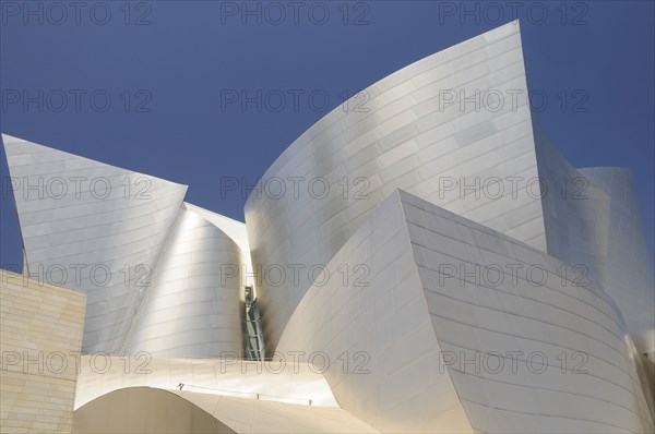 USA, California, Los Angeles, Architectural detail of Walt Disney Concert Hall. Designed by Frank Gehry.