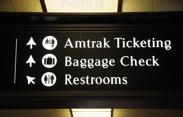 USA, California, Los Angeles, "Railway information sign, Union station"