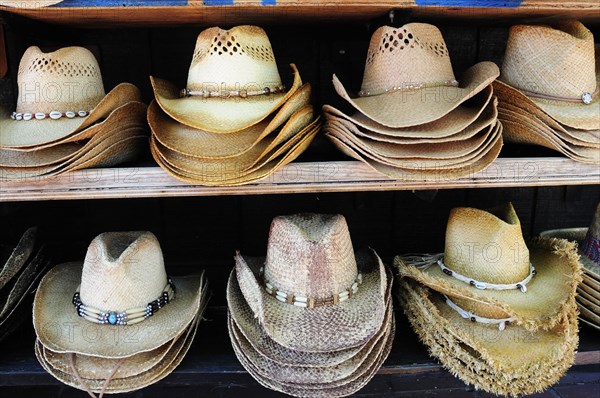 USA, California, Los Angeles, "Mexican hats for sale, Olvera Street market"