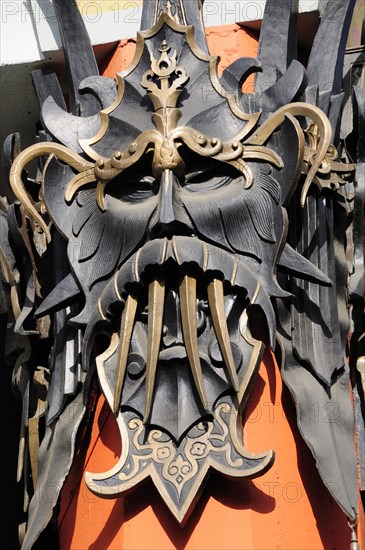 USA, California, Los Angeles, "Mask detail, Mann's Chinese Theatre, Hollywood. Grauman"