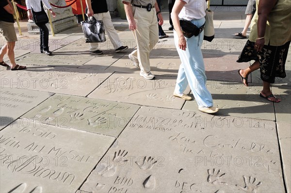 USA, California, Los Angeles, "Footprints at Mann's Chinese Theatre, Hollywood. Grauman."