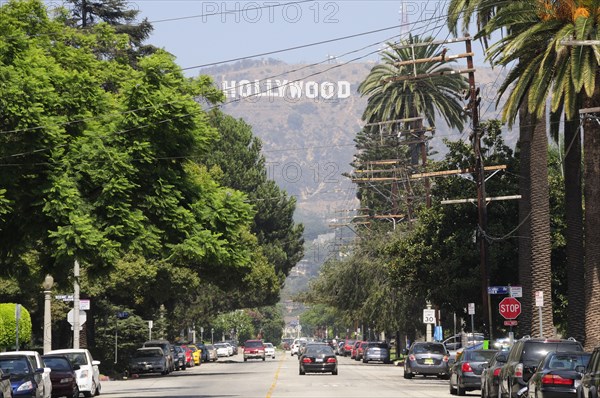 USA, California, Los Angeles, Hollywood sign from Beechwood Drive.