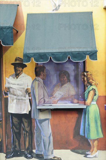 USA, California, Los Angeles, "Detail of newspaper stall, Farmers Market"