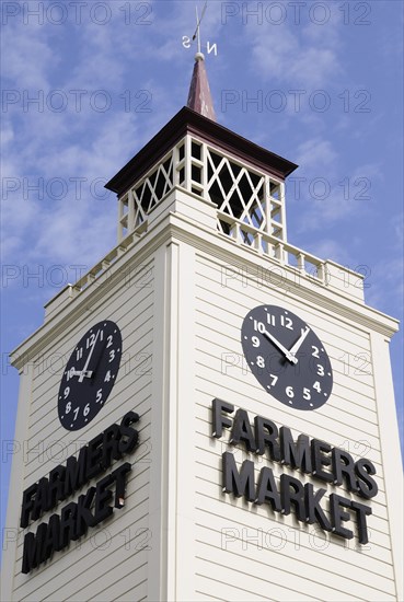 USA, California, Los Angeles, Farmers Market clock tower