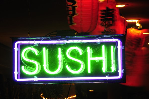 USA, California, Los Angeles, "Sushi bar neon sign, Palm Springs"