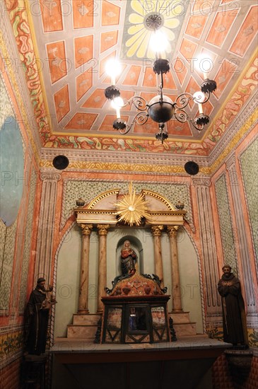 USA, California, Santa Barbara, "Altar & tabernacle of 1786 housed in Baptistery, Mission Santa Barbara"