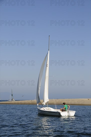 USA, California, Santa Barbara, "Yacht in the harbour, Santa Barbara"