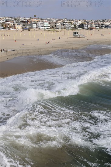 USA, California, Los Angeles, "Beach views with surf, Manhattan Beach"