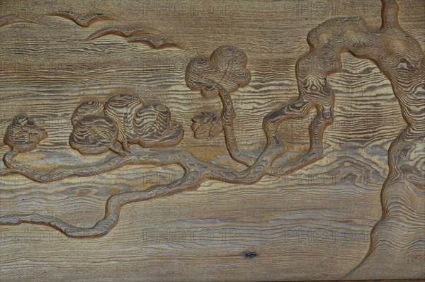 USA, California, Los Angeles, "Wood carving detail, Living room, The Gamble House, Pasadena"