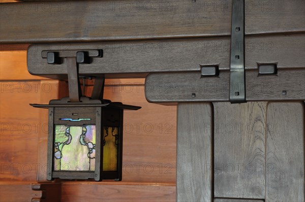 USA, California, Los Angeles, "Wood & lantern detail, Living Room, The Gamble House, Pasadena"