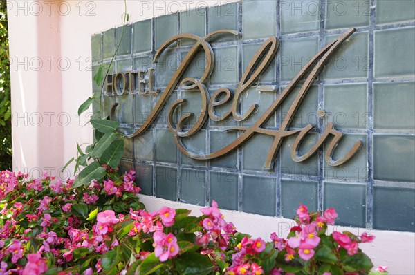 USA, California, Los Angeles, Bel Air Hotel sign