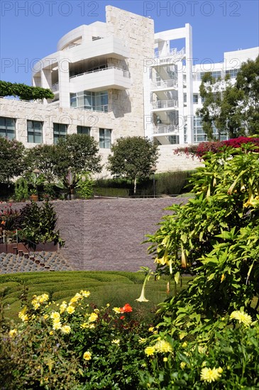 USA, California, Los Angeles, "View back to the Museum from central garden, Getty Centre"