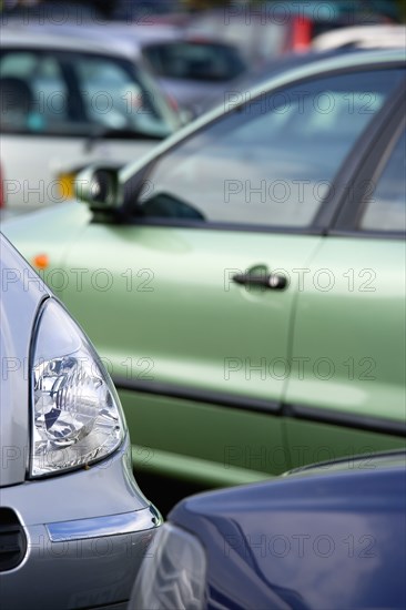 ENGLAND, West Sussex, Findon, Findon village Sheep Fair Cars crowed into a car park.