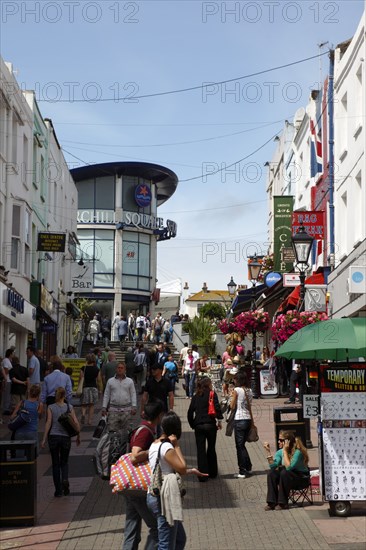 ENGLAND, East Sussex, Brighton, "Cranbourne Street, busy shopping street next to Churchill Square."