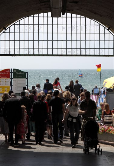 ENGLAND, East Sussex, Brighton, "Kings Road Promenade, Underpass exiting onto seafront."