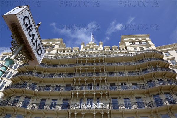 ENGLAND, East Sussex, Brighton, Exterior of the Grand Hotel on the Kings Road seafront.