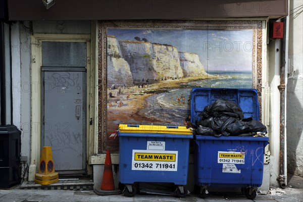 ENGLAND, East Sussex, Brighton, "Pool Valley, Rubbish on street by the Bus Station. "