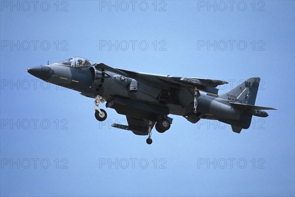 TRANSPORT, Air, Jet Fighter, US Marines Harrier Jump Jet in vertical assent.