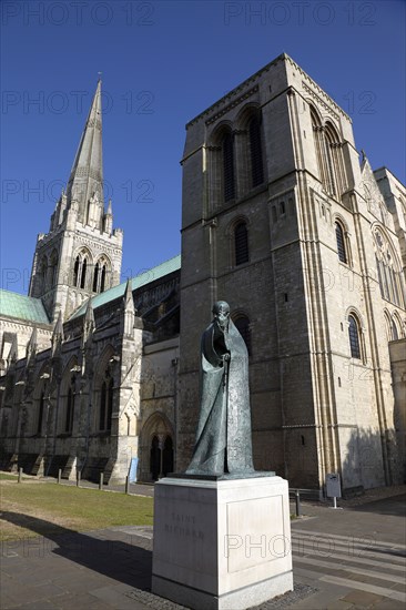 ENGLAND, West Sussex, Chichester, Statue of Saint Richard outside the Cathedral.