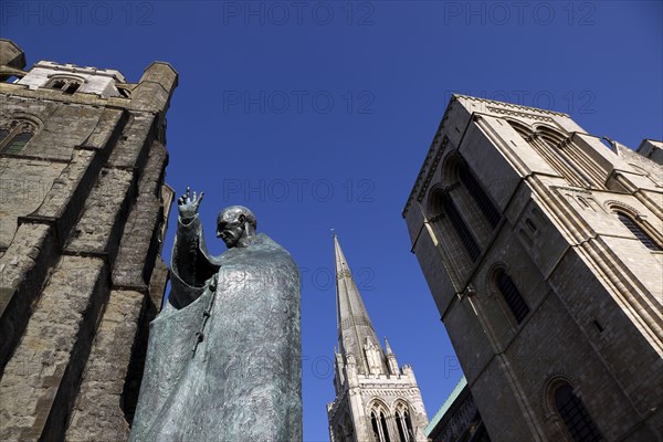 ENGLAND, West Sussex, Chichester, Statue of Saint Richard outside the Cathedral.