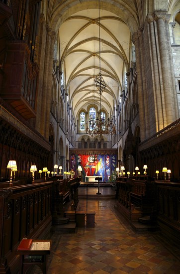 ENGLAND, West Sussex, Chichester, "Interior of the Cathedral, area where the choir sit underneath the organ."