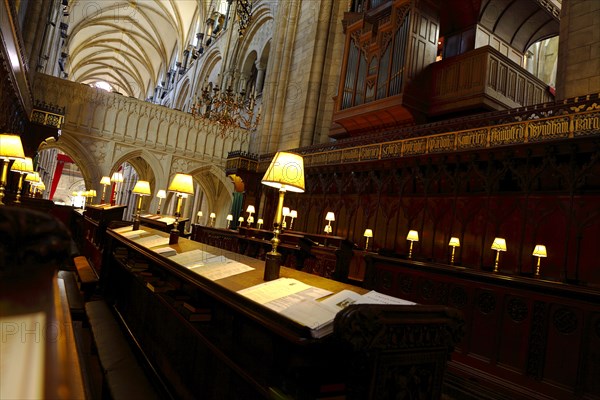 ENGLAND, West Sussex, Chichester, "Interior of the Cathedral, area where the choir sit underneath the organ."