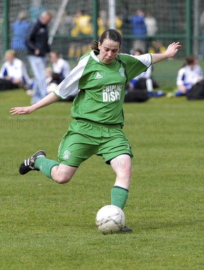 SPORT, Ball, Football, "Womens Soccer, Tesco Cup, Scotland. Player kicking ball."