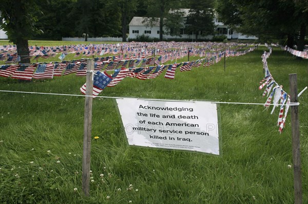 USA, Vermont, Newfane, Iraqi War Memorial made of American flags.