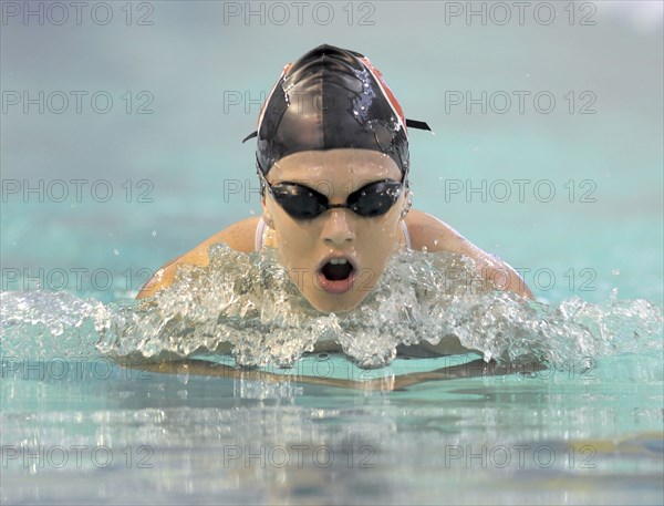 SPORT, Watersport, Swimming, "Womens Breast Stroke, Head on shot of swimmer. "