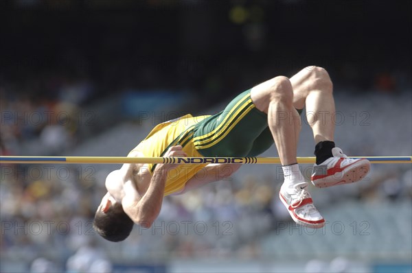 SPORT, Athletics, High Jump, "High Jumper doing the Fosbury Flop. Melbourne 2006 Commonwealth Games, Australia."