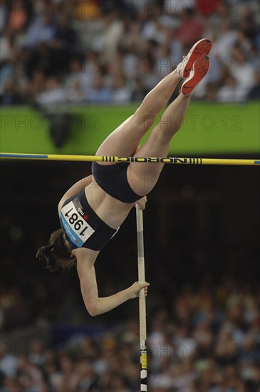 SPORT, Athletics, Pole Vault, "Scotlands Pole Vaulter Kirsty Maguire clearing the high bar. 2006 Commonwealth Games, Melbourne, Australia."
